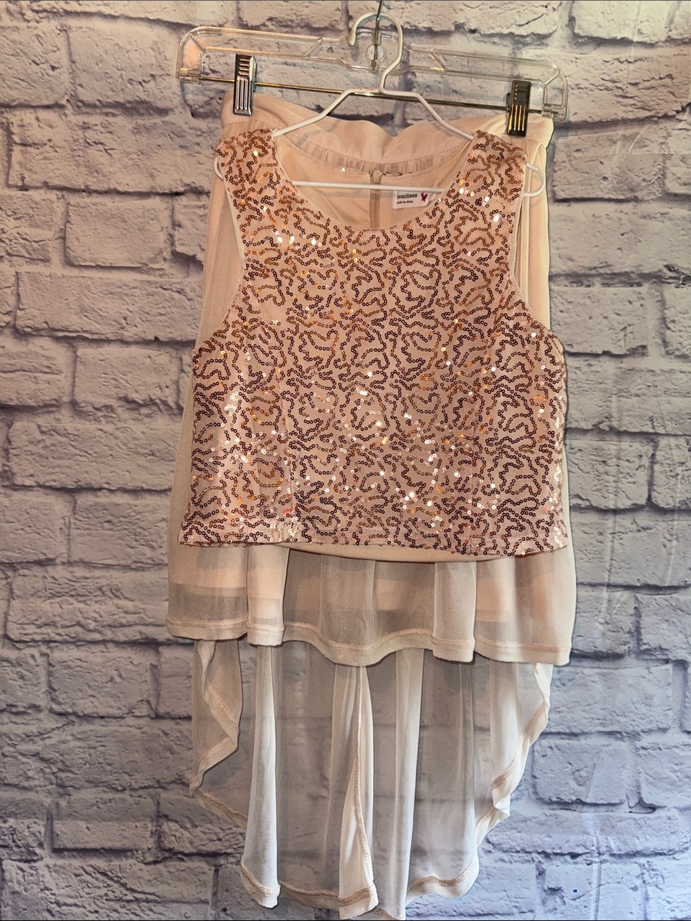 Beautees Blush Sequin Layered High-Low Camisole with Skirt